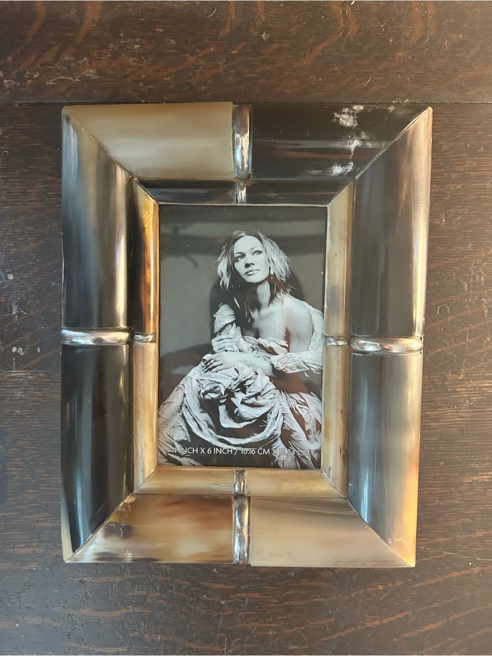 ZODAX 4×6 vintage photo picture frame natural horn resin/MDF metal accents